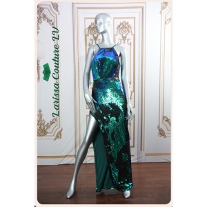 Siren Multicolor Green/Blue/Black Sequin Long Straight Dress