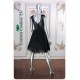 Aubrey Faux Feather Fringe Black Short Dress