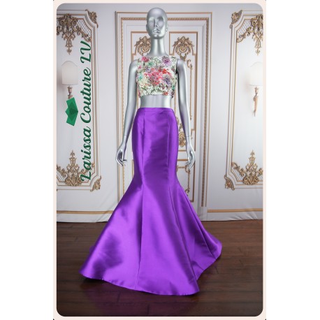 Sophia Violet Floral Two Pieces Mermaid Dress