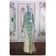 Jasmine Teal Beaded Mesh Cream Color Two Piece Straight Dress