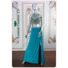 Everly Crsytal Teal Two Pieces Long Dress