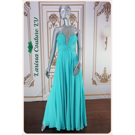 Aurora Aqua Long Dress Beaded