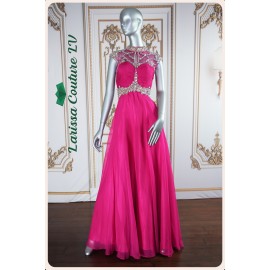 Addison Hot Pink Beading Bedazzled Long Dress