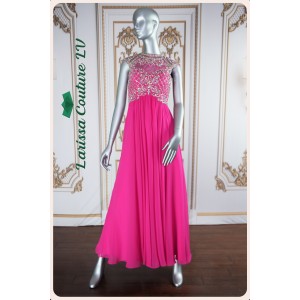 Valentina Deep Pink Beaded Long Dress