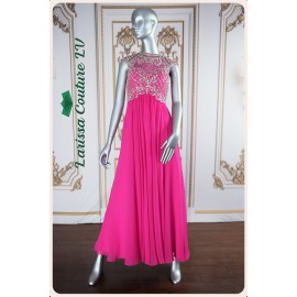 Valentina Fuchsia Beaded Long Dress