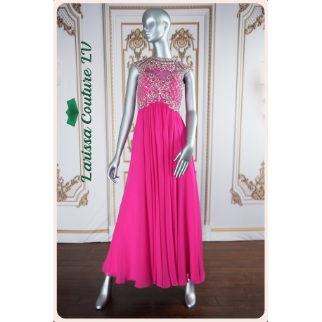 Valentina Fuchsia Beaded Long Dress