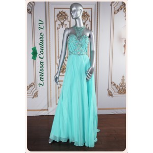 Ruby Color Aqua A-Line Chiffon Long Dress