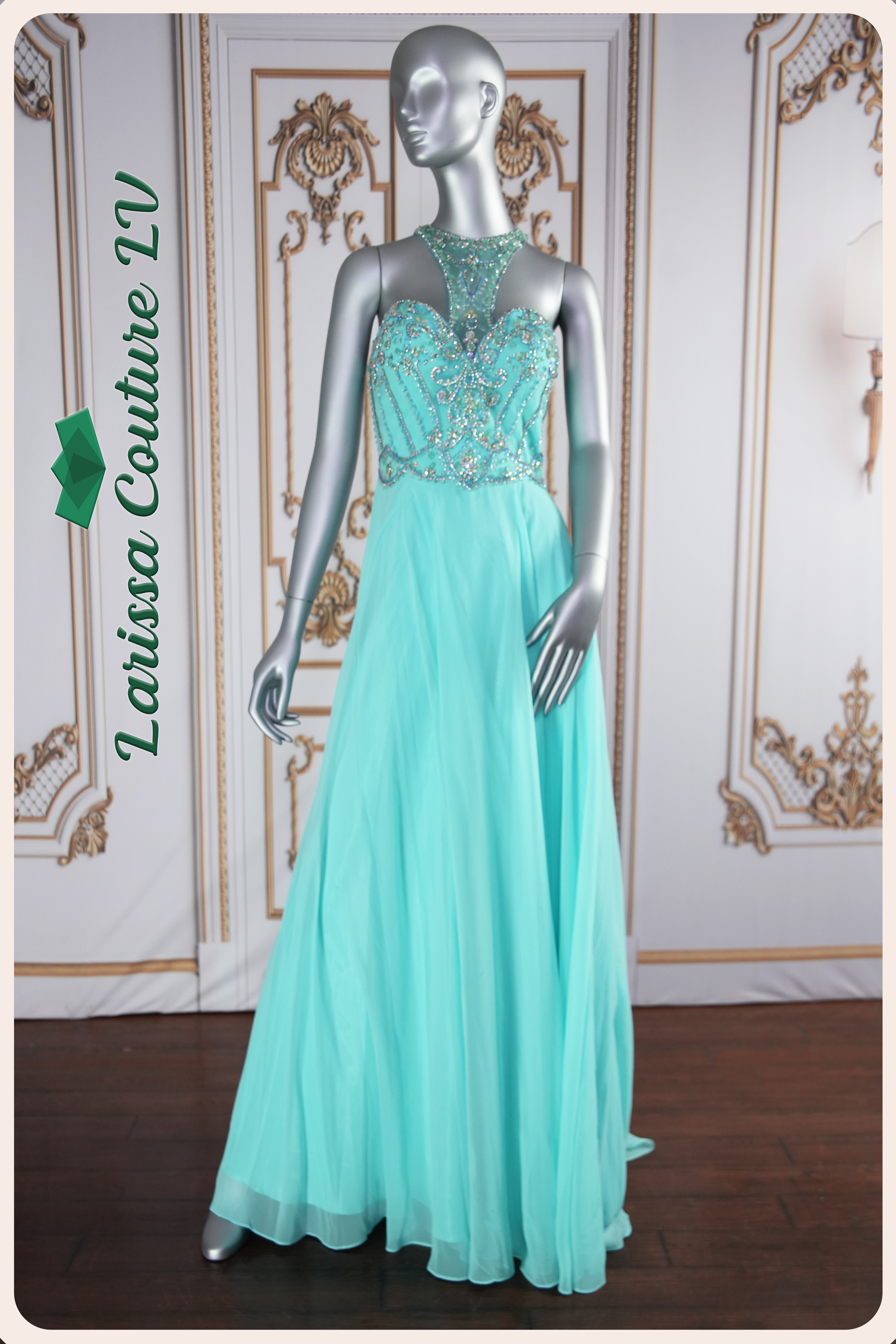 chinese dress ladies La Femme Aqua Blue Long Sequin Prom Dress main image 1
