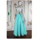 Audrey Aqua Top Beige Beaded Long Dress