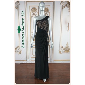 Queen Black Beaded Lace Long Dress