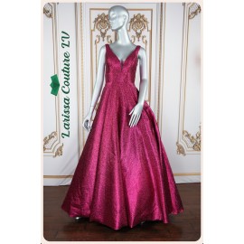Vivian Fuchsia Metallic Glitter Lame Long Dress
