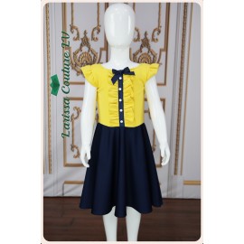 June Yellow/Navy Party Wear Girl Dress