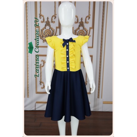 June Yellow/Navy Party Wear Girl Dress