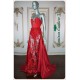 Alora Red 3D Floral Lace See Thru Long Dress