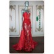 Alora Red 3D Floral Lace See Thru Long Dress