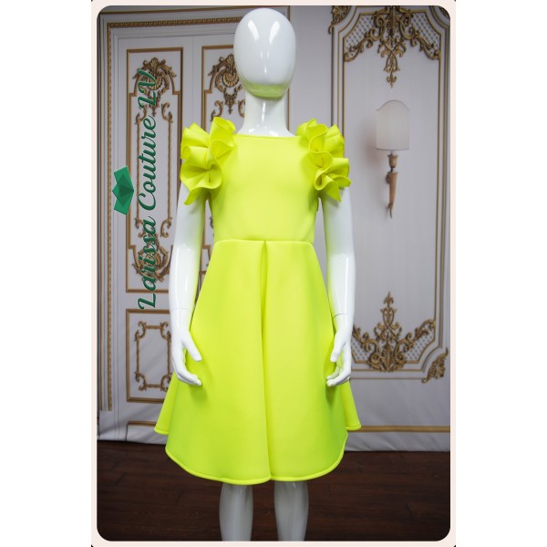 Talia Neon Yellow Girl Dress - Larissa Couture LV